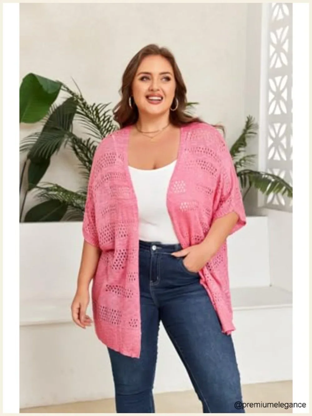 Plus Size Crochet Cardigan Kimono Boho Short Sleeve Oversized Summer Open Front